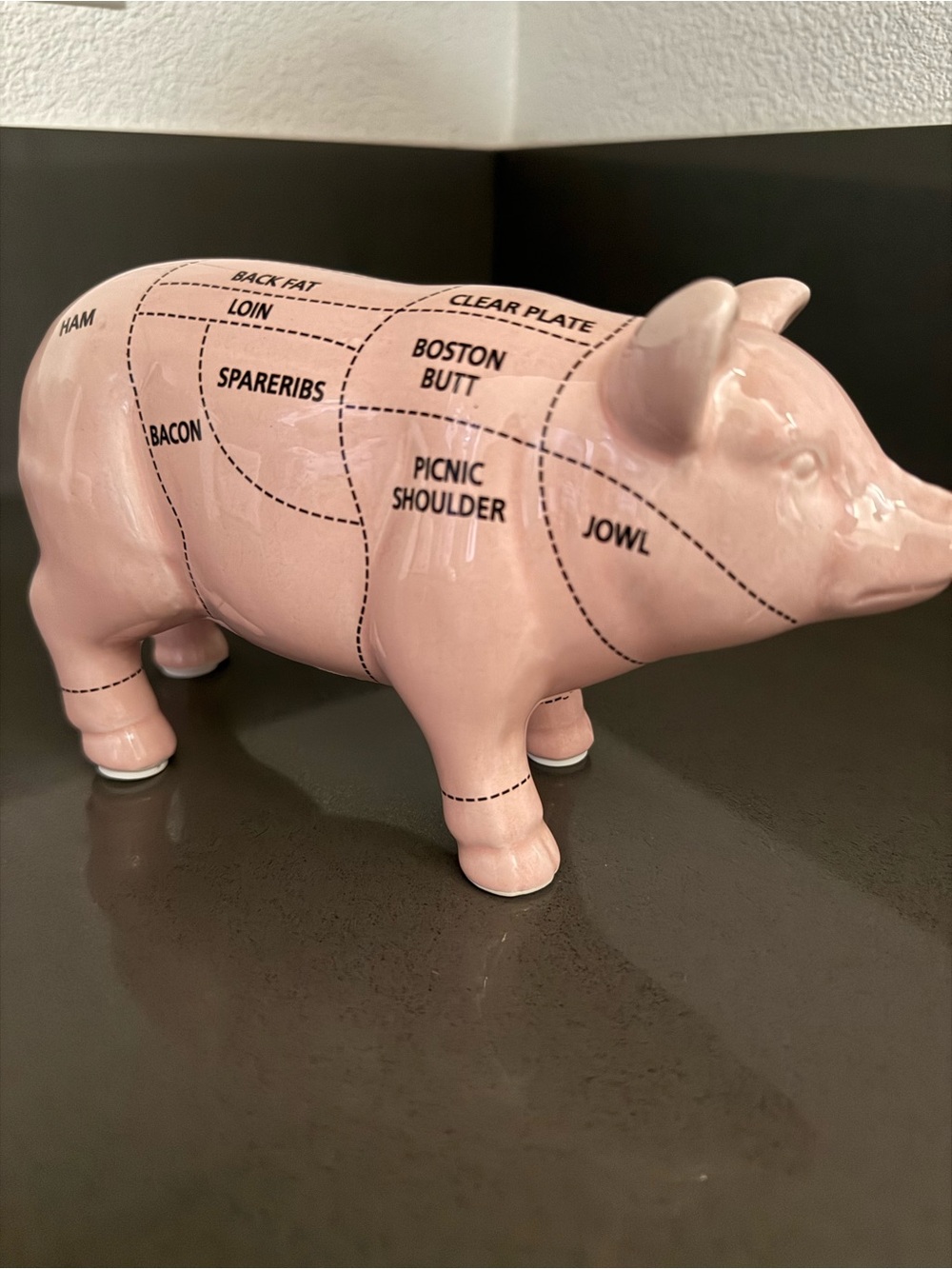 Pink Ceramic Pig Meat Cut Chart Figurine